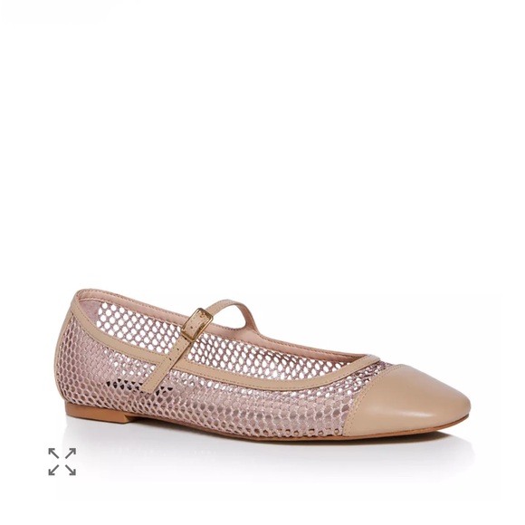 Aqua Bloomindales Exclusive Shoes - NIB Bloomingdale's Nude Mesh Mary Jane Flats with Tan Trim